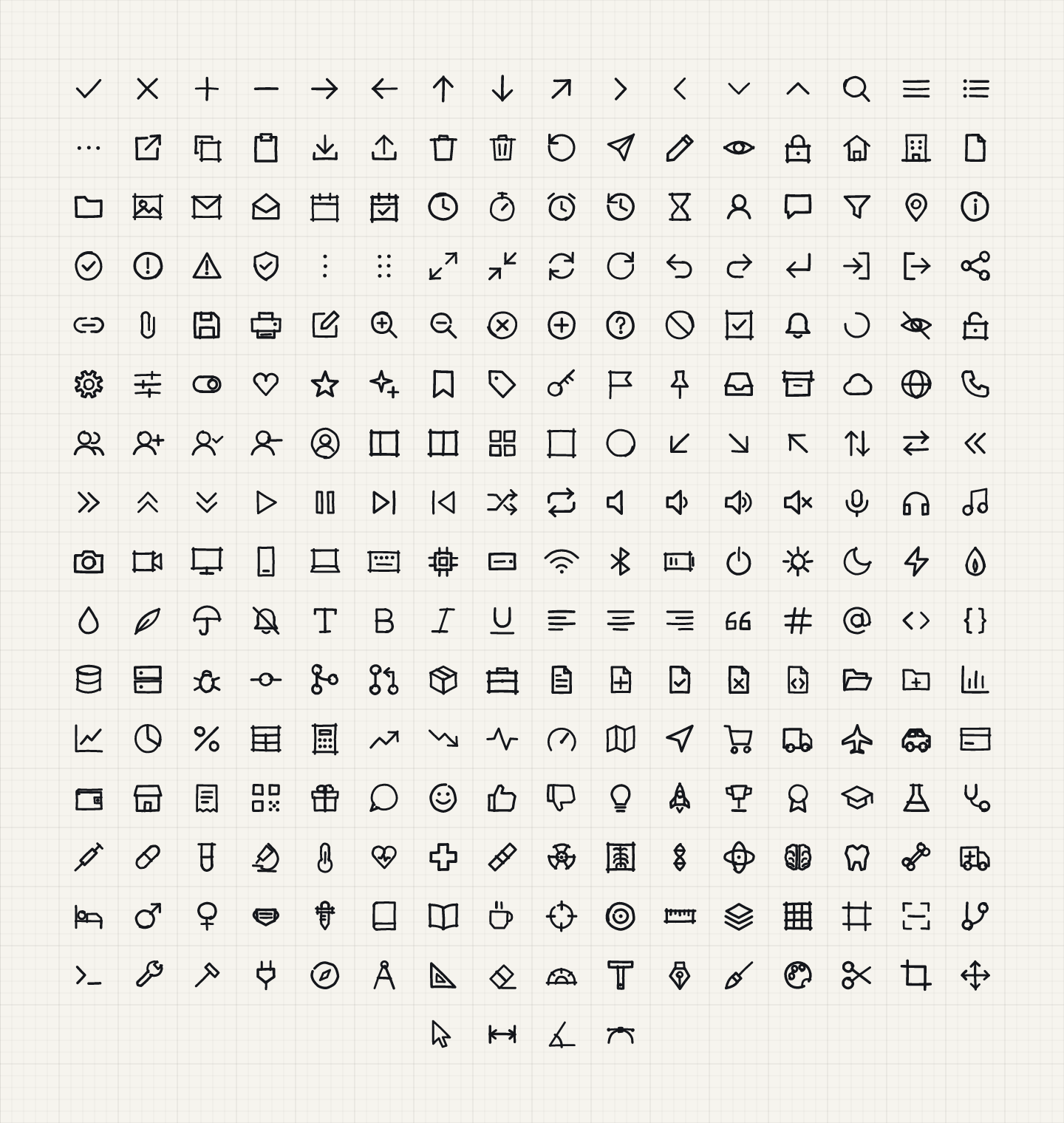 All Matita icons on graph paper
